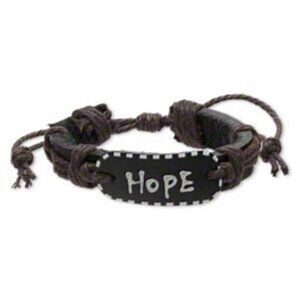 Handmade Leather Hope Affirmation Bracelet Black Brown White Adjustable